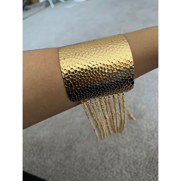 Statement gold cuff fringe bracelet wide armor costume chunky big wedding - Picture 5 of 9